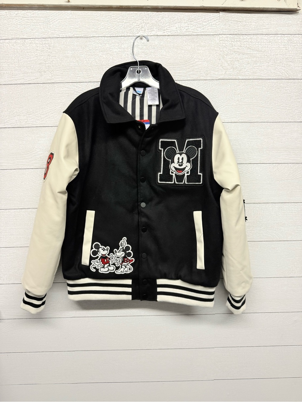 Disney Mickey Mouse Black Varsity Jacket Unisex Women L Men Medium NWT